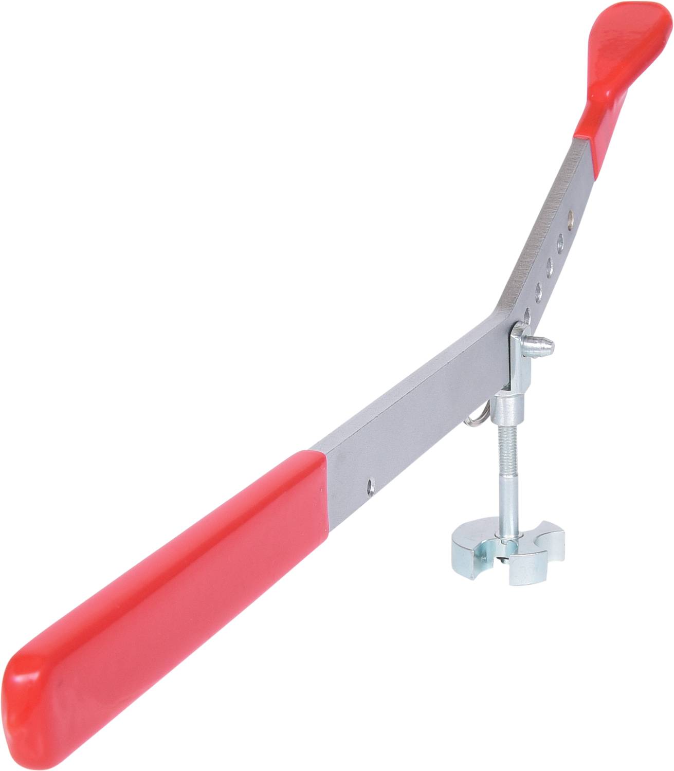 Hand stripper with red handle and clip fastening, suitable for use in tiling work for removing tiles.