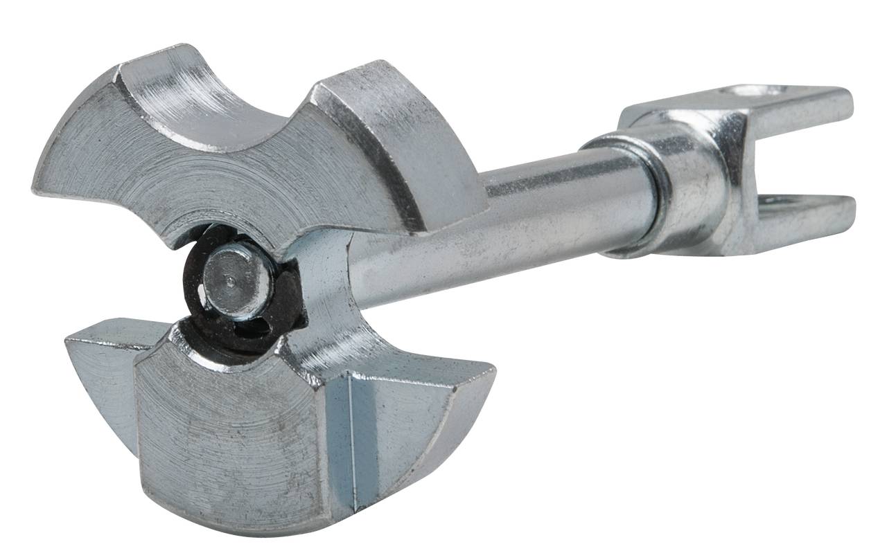 A silver metallic object with three wing-like blades on a shaft, likely a drill head or milling tool.