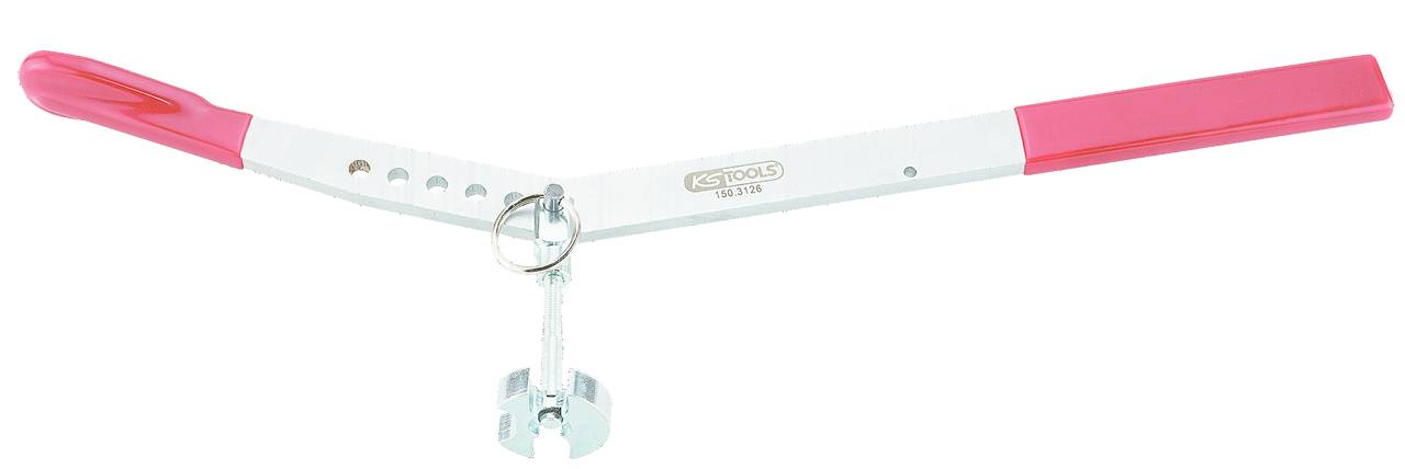 A hand tool with a long, slender handle and a central threaded connection, used for pipe work.