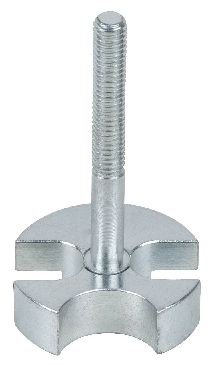 Metal screw with a round, flat head and central bolt, used for industrial fastenings.