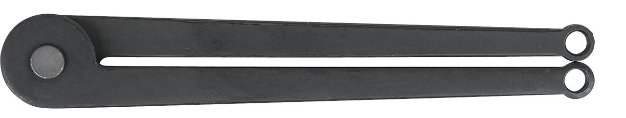 Black metal angle measurer on white background; used for measuring and transferring angles.