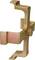 A bronze-coloured, metallic clip with hooks and edges for securing materials in construction or electrical installations.