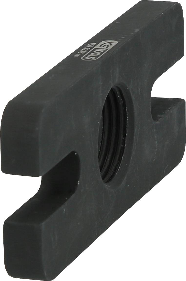 A black, rectangular rubber buffer with a central opening, used for shock or vibration absorption.