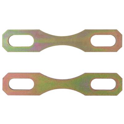 Two metal connecting elements in an oval shape. They are arranged side by side with a uniform spacing.