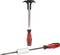 Two tools: Above, a puller with a red handle, below, an impact driver with a silver cylinder and red handle.
