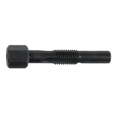A black metal bolt with thread and a hexagonal head, typically used for securing or tightening in machinery or construction.