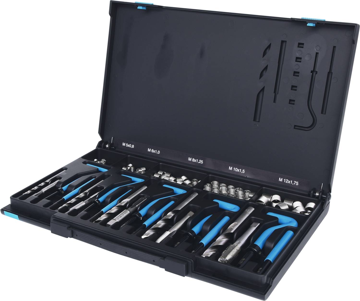 Opened toolbox with various drilling and screwing tools, carefully sorted in separate compartments.