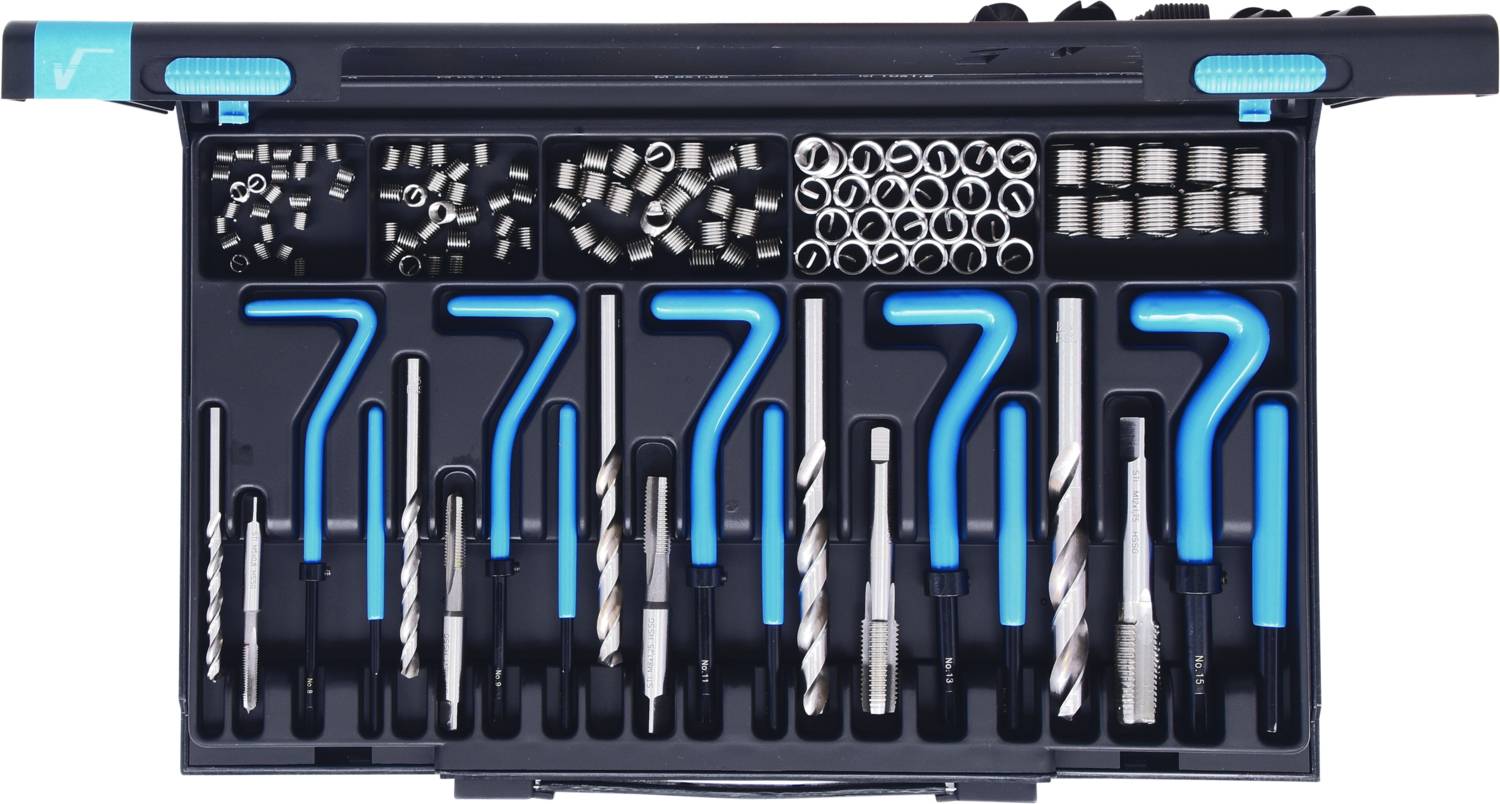 An open toolbox with various screwdrivers, drills, and bits, neatly arranged in compartments.