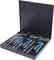 Opened black case with a set of drill bits and screwdriver handles, neatly arranged in individual compartments.