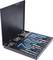 A screwdriver set in an open black case with various drill bits, attachments, and tools, neatly arranged.