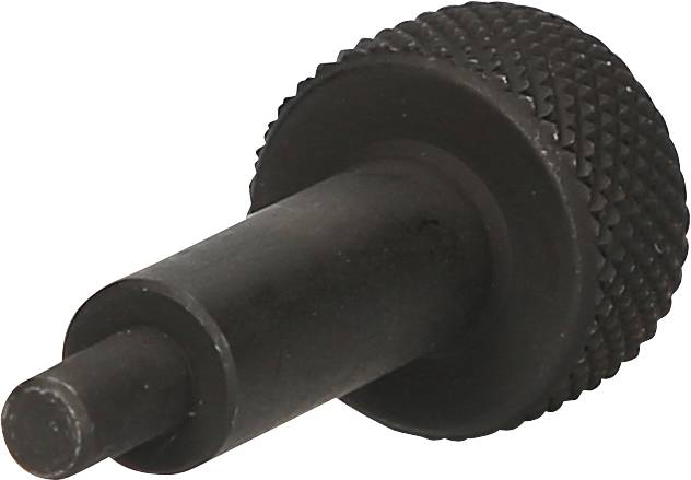 A metallic press stud with a knurled edge, used in mechanical engineering for fastenings. Top surface dark and cylindrically shaped.