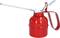 Red oil can with long spout and lever handle. Used for precise lubrication in workshops and during maintenance.