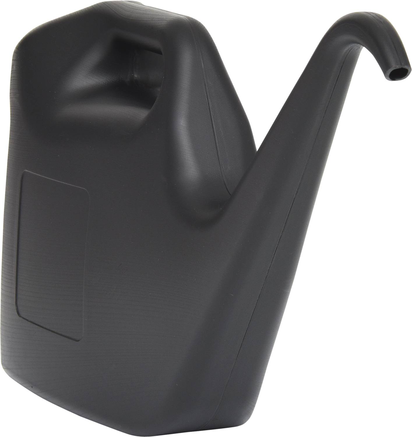 A black watering can with an ergonomic handle and long spout, suitable for precise watering of plants in gardens or households.