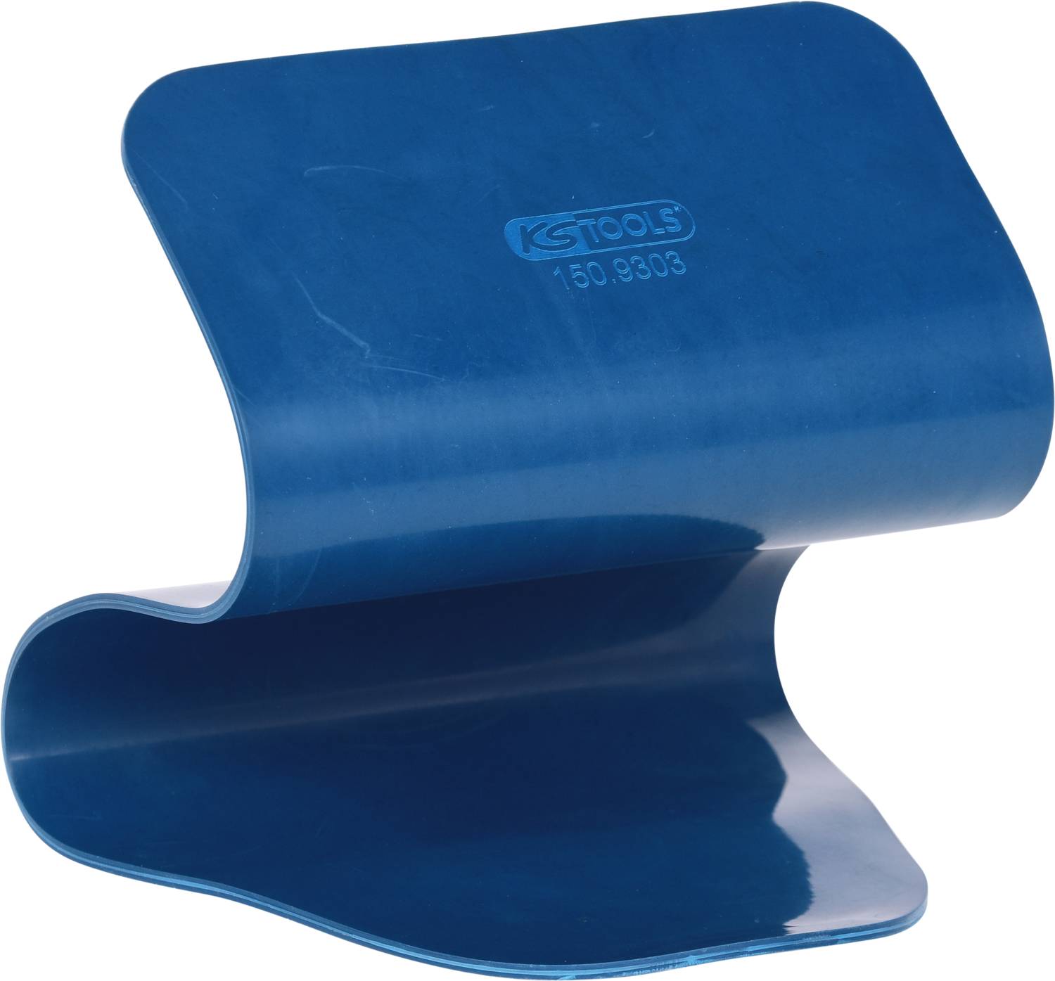 A blue, curved plastic tool with 'KS Tools' printed on the surface, likely a bodywork assistance tool.