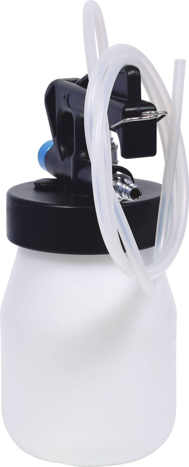 A white plastic spray bottle with a black lid and transparent tubes, likely for liquids or cleaning solutions.