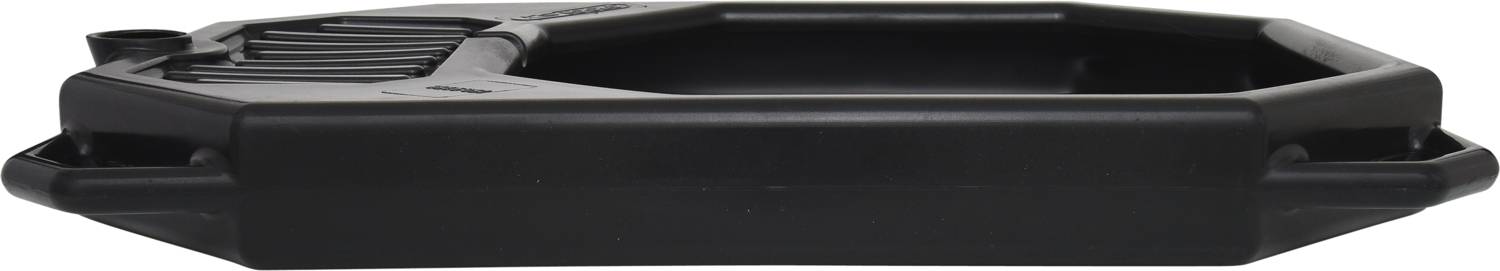 A black oil collection container with a side handle, suitable for safely collecting and transporting used oil during an oil change.