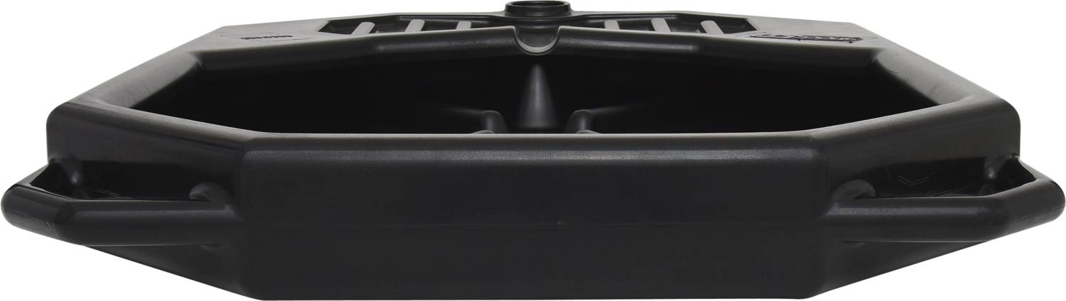 Black, rectangular oil drip tray with side handles and raised edges. Ideal for collecting automotive maintenance fluids.