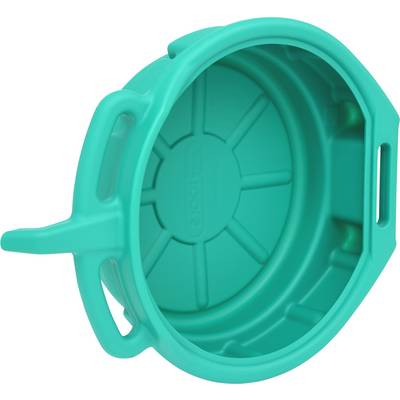 Green plastic lid with handle, suitable for round containers.