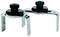 Two metal system couplings stand side by side. They are made of black plastic and silver metal with screw threads.