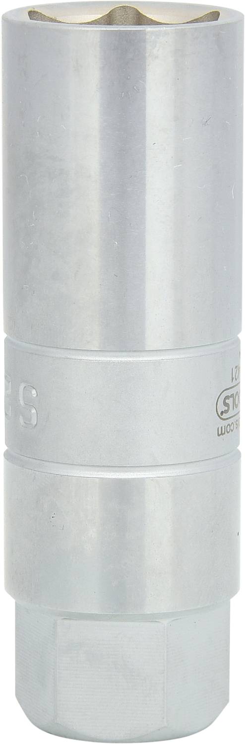 A silver cylindrical socket key attachment is used for screw-related work.