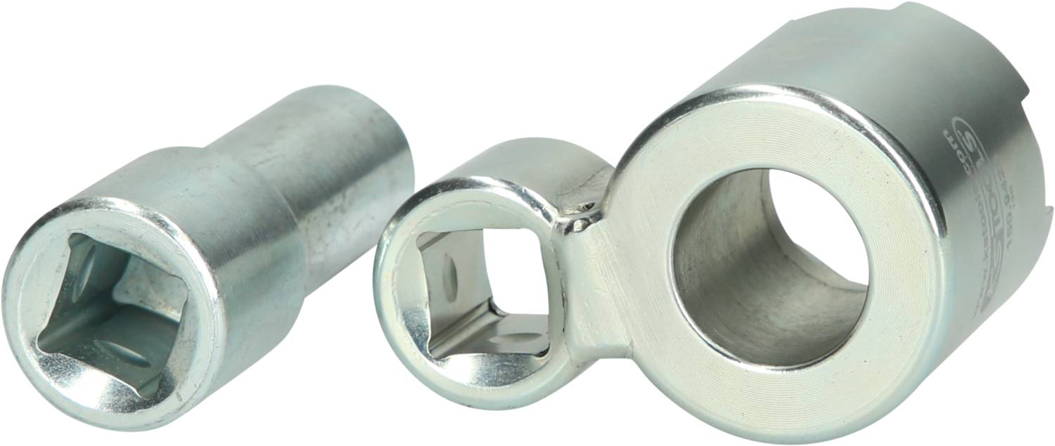 Metallic wheel nut covers in various sizes, used for tightening or loosening wheel nuts on vehicles.