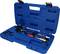 Blue case with various hydraulic tools and measuring instruments, opened, on a white background.
