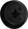 A black, round plastic object with a star-shaped protrusion in the centre and three smaller round protrusions.