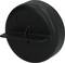 Black plastic component with a round housing and horizontal protrusion.