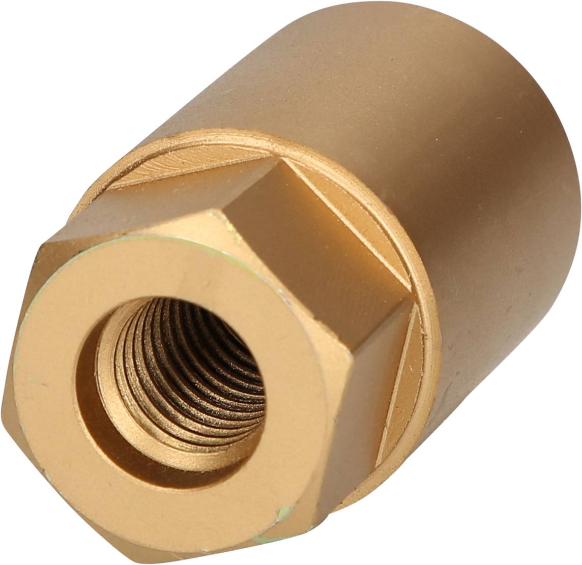 Brass hexagonal nut with internal thread. Primarily intended for technical or industrial applications.