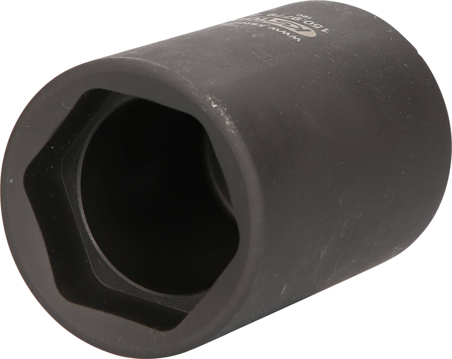 Black, hexagonal socket for tools. Suitable for loosening or tightening nuts or bolts.