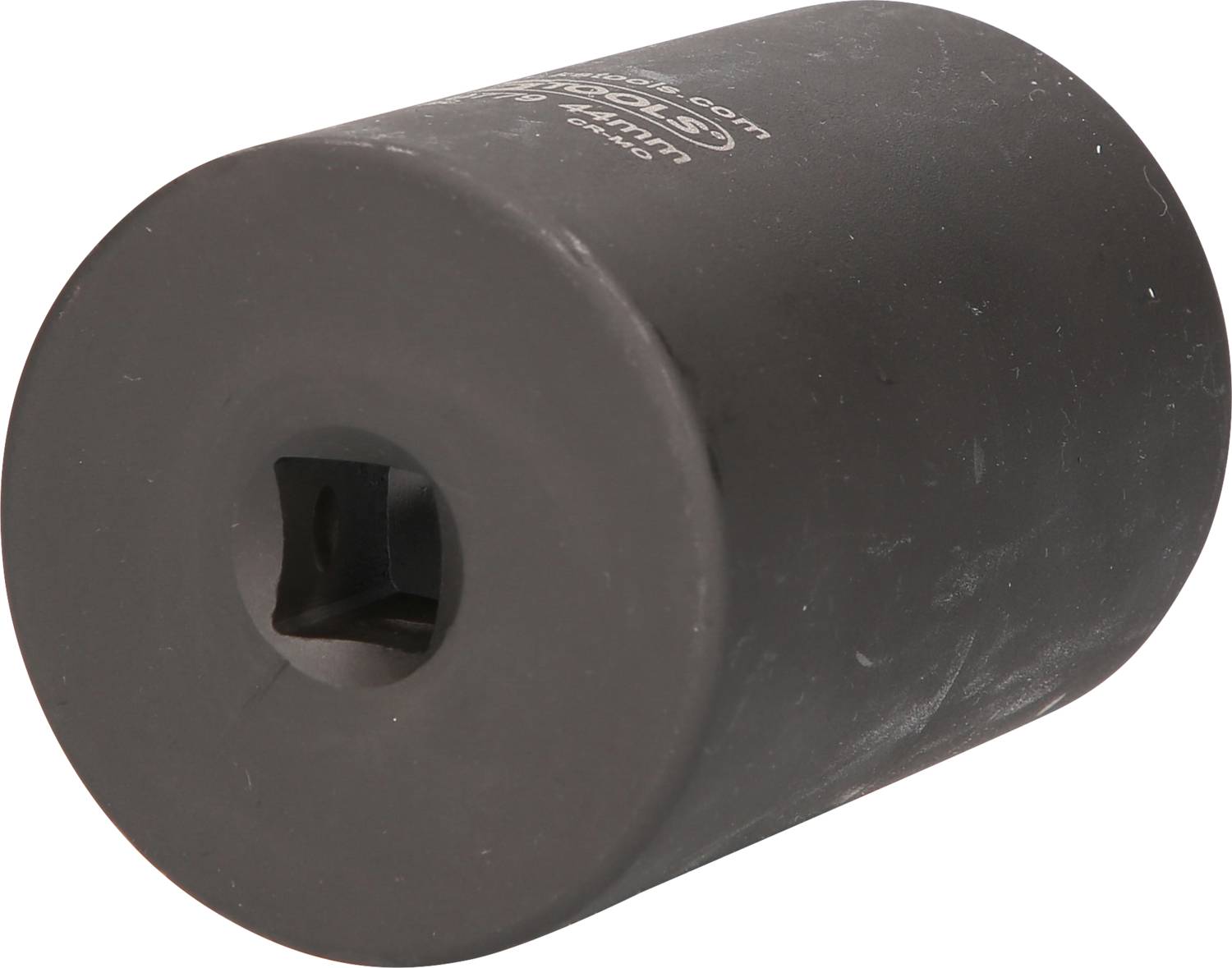 A black cylindrical socket attachment used for installing or removing nuts and bolts.