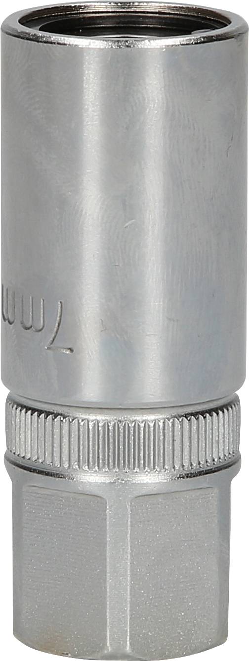 Metal tube with a ribbed handle and hexagonal end, likely a tool adapter or connecting element.