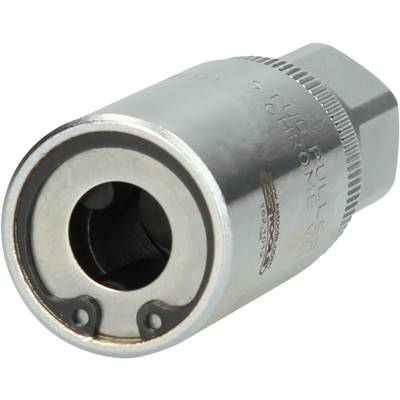 Metallic tool, known as a wheel stud extractor. Cylindrical in form with a knurled end, used for removing bolts or nuts.