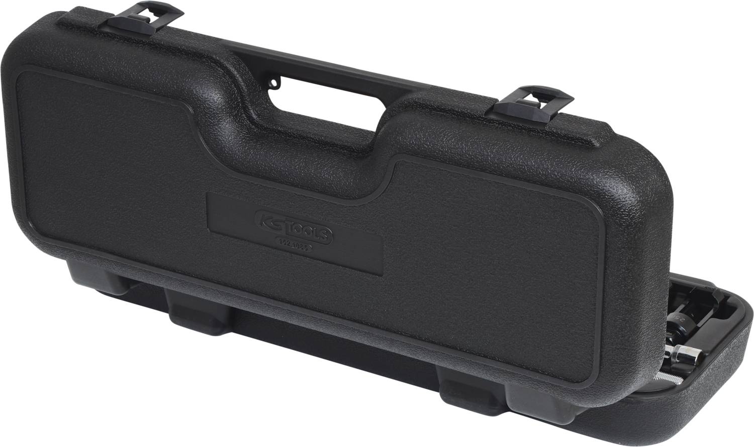 Robust black hard-shell case with handle and locks, suitable for the secure transportation of tools or equipment.