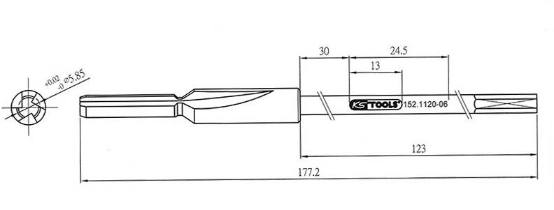 Technical drawing of a tool by KS Tools with dimensions: 177.2 mm overall length, sectional segments of 30 mm, 24.5 mm, 13 mm.