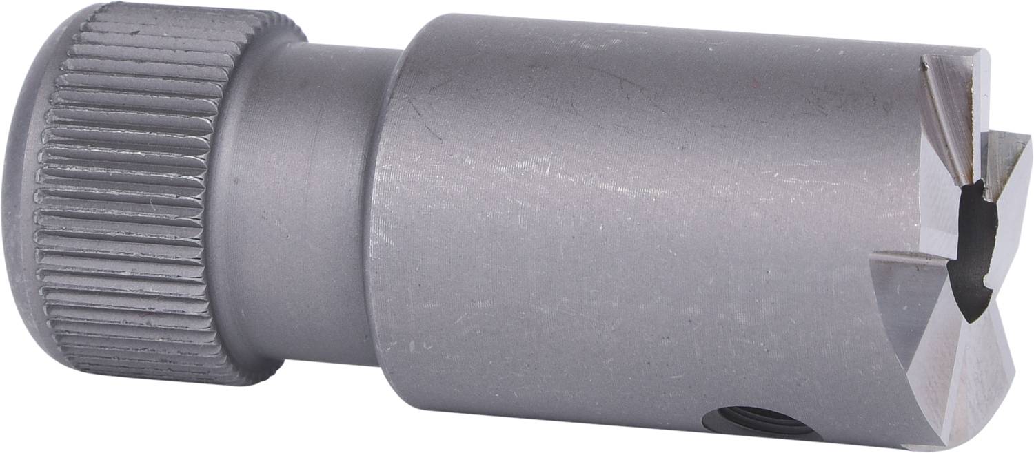 A grey metal tool with a ribbed handle and open blades at one end, likely used for cutting or scraping.