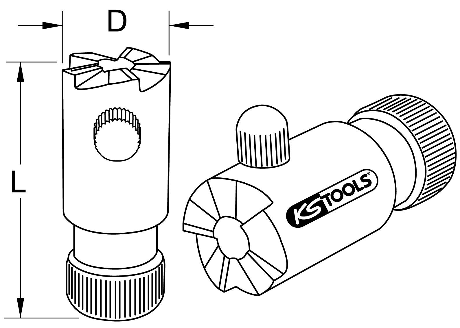 'Technical drawing of a cylindrical tool with dimensions D and L.'