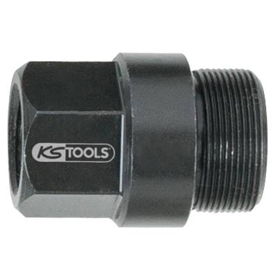 Metal adapter with hexagonal head and threaded end. 'KS Tools' marking on the side.