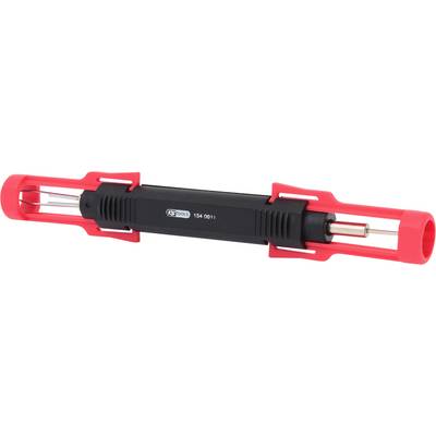 A red and black tool with two metallic tips at the ends. It is likely used as a lock-picking device.