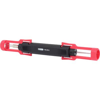 'Extraction tool for electronic connectors, red and black, with cylindrical handles and a fine metal pin.'