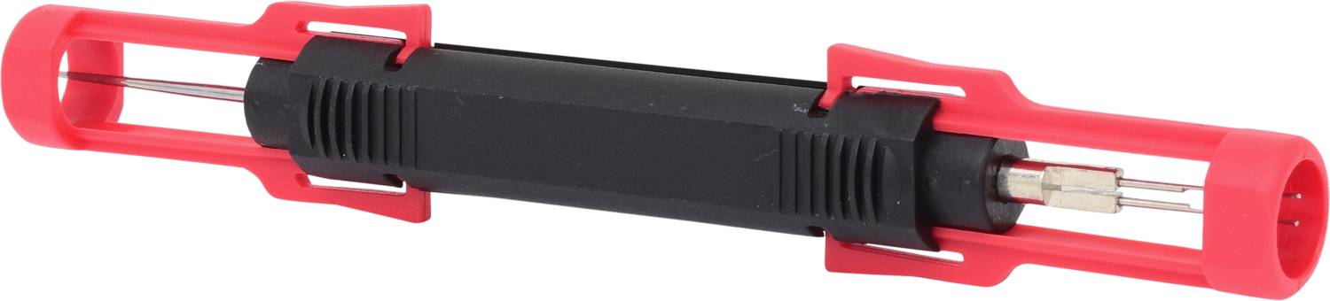 A black and red multi-tool with interchangeable ends, designed for specific repair or assembly tasks.