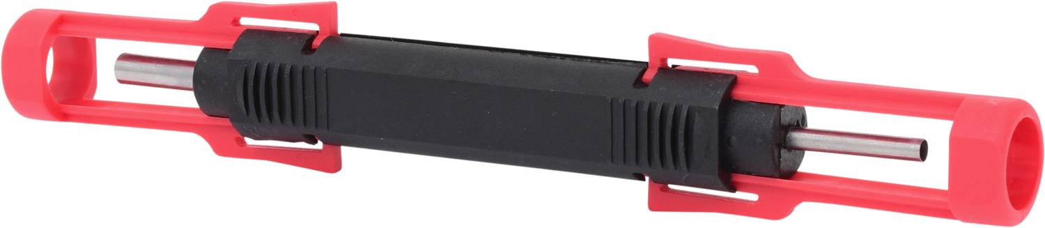 A plumbing ventilation key with a red handle and black central section, suitable for installation or repair of plumbing systems.