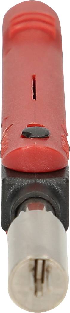 Red and black fire starter with metal tip; used to ignite fire by creating sparks.