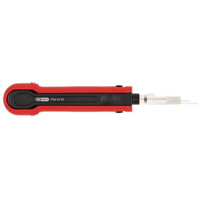 A red and black hand tool with an interchangeable tip.