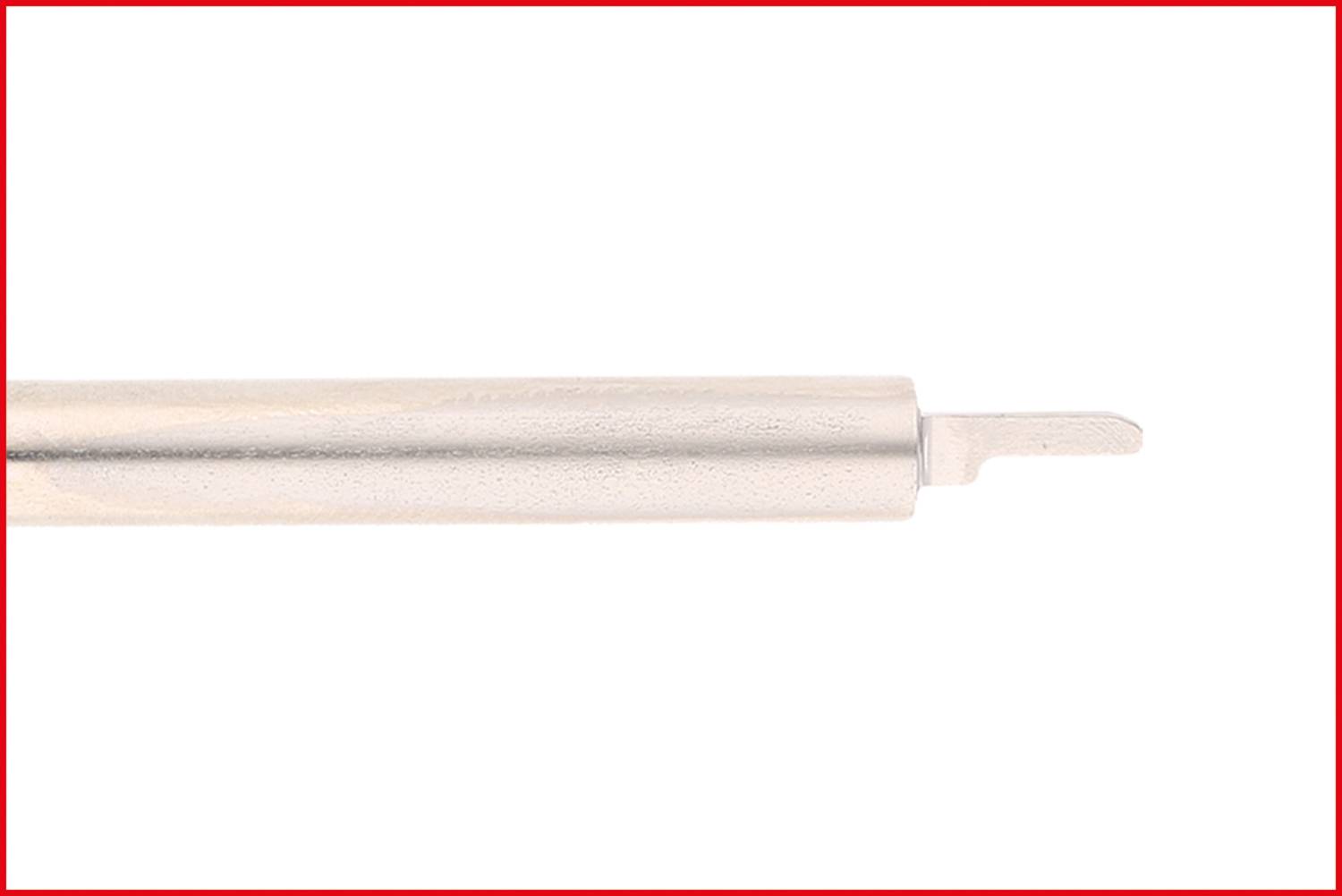 Silver-coloured metal instrument with a flat end, side view.