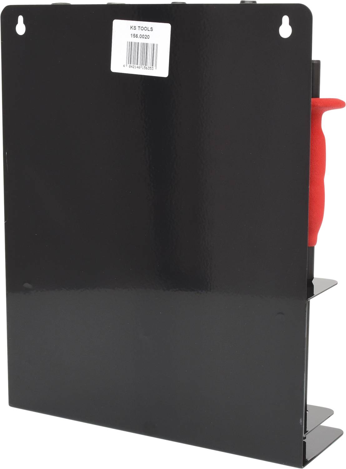 Metal mounting bracket with two red screwdrivers on the right side, label at the top with the inscription 'KS Tools'.