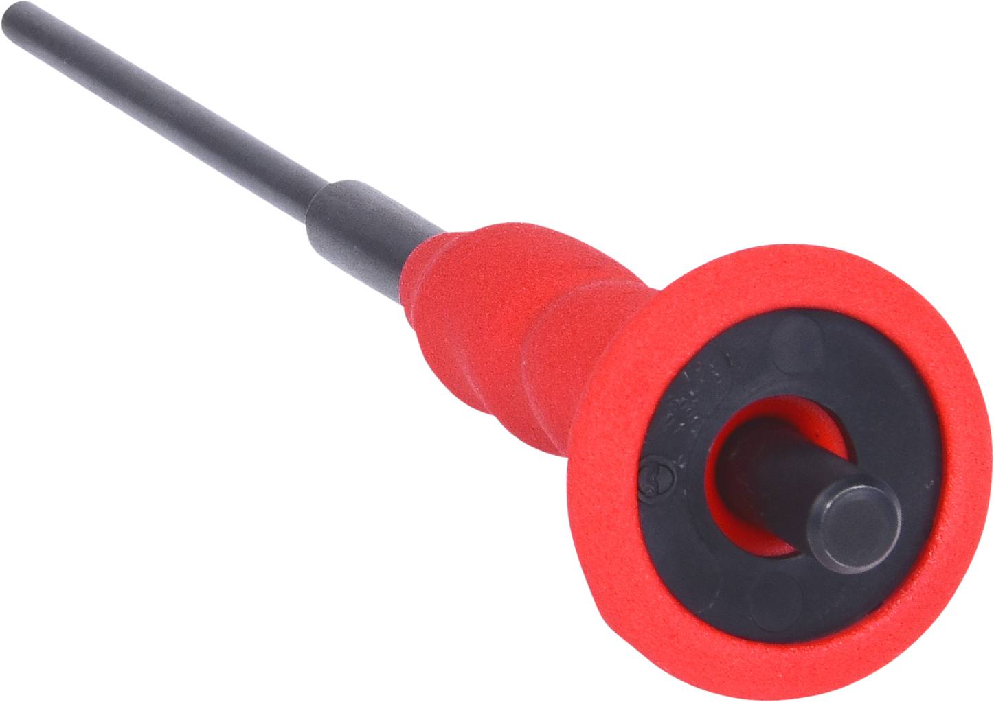 Red plastic handle with black rod, possibly a tool or measuring instrument.