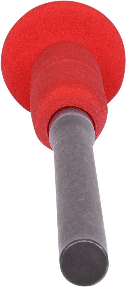 Flap Disc with a red shaft and grey grinding surface. Used for grinding and surface treatment of metals.