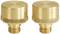 Two brass-coloured gas adapters with ridged gripping edge and threaded connection for attaching to gas appliances.