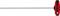 A long screwdriver with a red and black T-handle, positioned on the right side of the image.